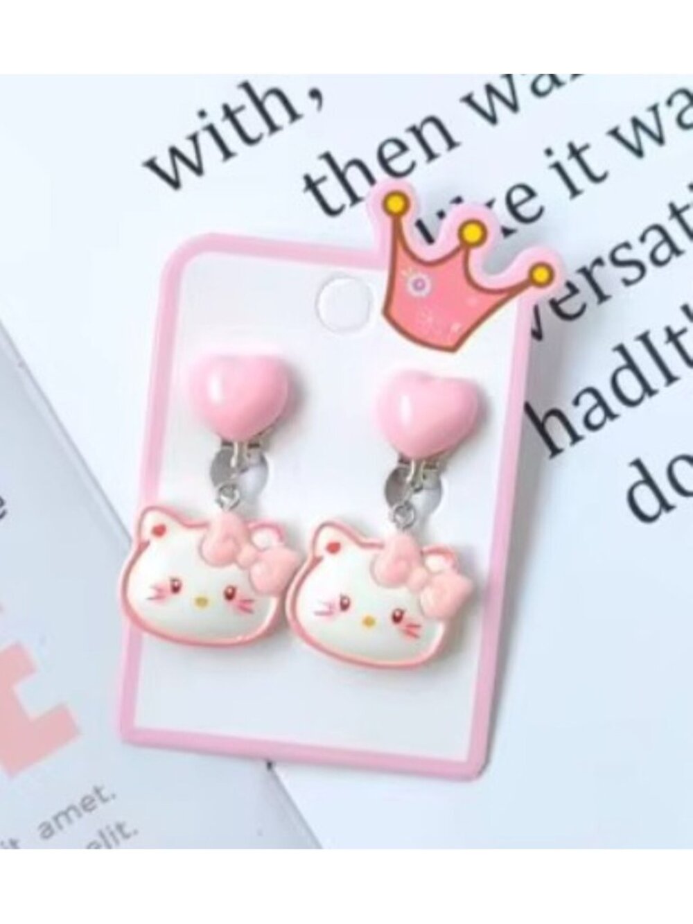 Hello Kitty Pink Resin Clip-On Dangle Earrings – Cute Drop Style for Girls
